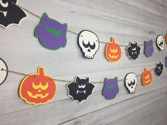 Cute Halloween Garland - Owl-JackOlantern-Bat-Skull - Halloween Birthday - Fall Baby Shower - Kids Halloween Party - Halloween Party Banner Il_570xn
