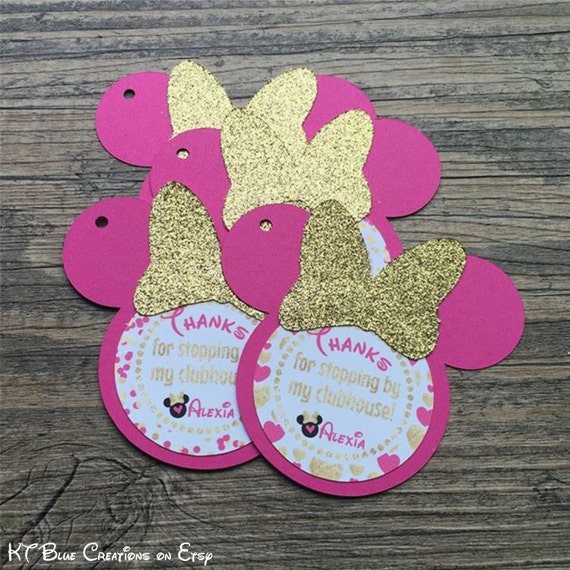 Gold GLITTER & Hot Pink Minnie Mouse Favor Tags - PERSONALIZED - Thank You Tags, Gift Tags, Favor Tags - baby shower, birthday - set of 12 Il_570xn