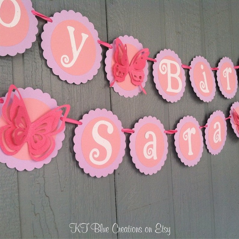 Butterfly Birthday Banner Personalized Shades of Pink, Lavender & White image 5