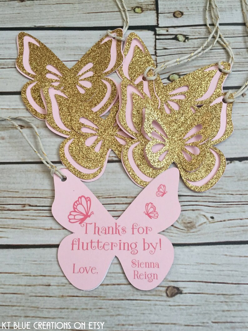 Butterfly Favor Tags Pink & Gold Glitter Butterfly Gift Tags Etsy