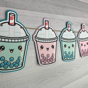 Bubble Tea Garland Kawaii Bubble Tea Boba Tea Garland Bubble Tea Birthday Boba Tea Baby Shower Cute Bubble Tea Decor Choose Colors image 1