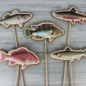 FISH Centerpieces Vintage Fish DOUBLE-SIDED The Big One Fishing Birthday Birthday Centerpieces Realistic Fishing Party Decor image 1