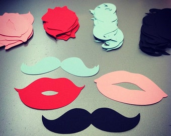 50 LARGE Mustache & Lips - 3&quot;- 4&quot; - You Choose Color - Gender reveal, Baby Showers,  DIY Photo Props, Card Making, DIY projects