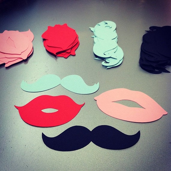 50 LARGE Mustache & Lips - 3"- 4" - You Choose Color - Gender reveal, Baby Showers, DIY Photo Props, Card Making, DIY projects Il_570xn