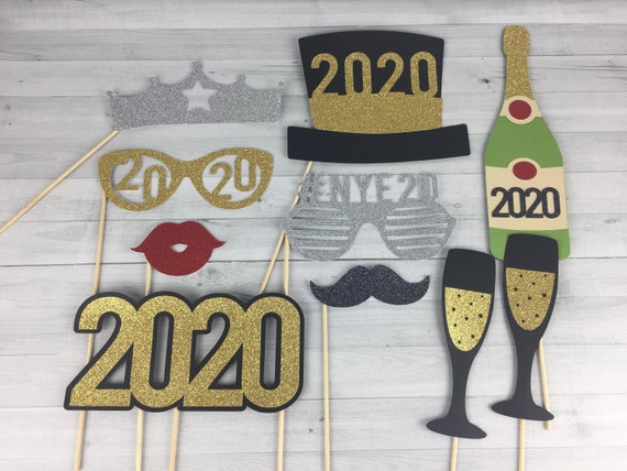 New Years Eve Party Props - Set of 10 - NYE Props 2020 - Glitter 2020 Props - Photo Booth Props, New Years Party - 2020 Party Photo Props Il_570xn