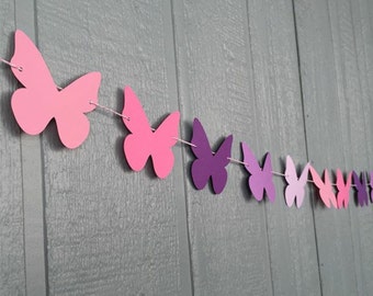 Butterfly Garland - Butterfly Birthday Banner - Butterfly Shower - Butterfly Party Decor - Butterfly Bunting Banner - Pink & Purple Banner