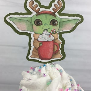 Baby Alien Child Cupcake Toppers Christmas Alien Birthday The Child Birthday Cupcake Toppers Baby Alien Party The Child Holiday Toppers image 6