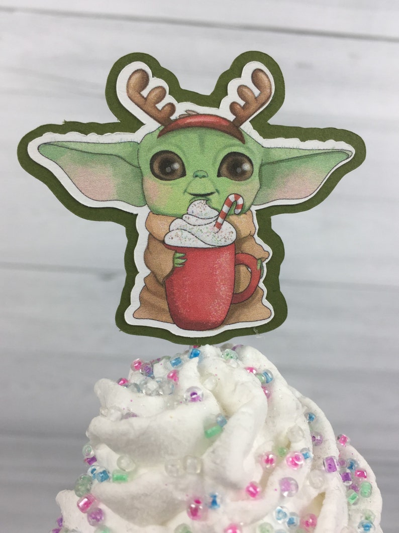 Baby Alien Child Cupcake Toppers Christmas Alien Birthday The Child Birthday Cupcake Toppers Baby Alien Party The Child Holiday Toppers image 6