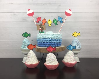 The BIG ONE Bunting Cake Topper Personalized Cake Topper Fishing 1st  Birthday the Big One Fish Cake Topper Fishing Birthday Decor 