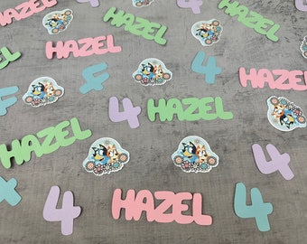 Girly Blue Dog Confetti - Personalized Confetti - Name & Age Confetti - Pastel Dog Birthday - Cute Dog- Die Cuts - Birthday Confetti - 80pcs