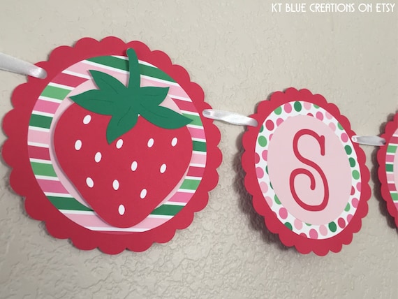 Strawberry NAME Banner - Name Banner - Berry Birthday - Strawberry Shortcake Party - Strawberry Birthday - 1st Birthday - Fruit Banner Il_570xn