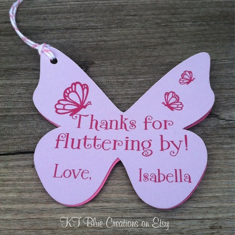 Butterfly Thank You Tags, Favor tags, Gift tags Pink & Lavender Personalized baby shower, birthday set of 8 tags image 4