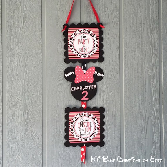 Minnie Mouse Welcome Sign - PERSONALIZED - Birthday, Baby Shower - Black, White & Red Il_570xn