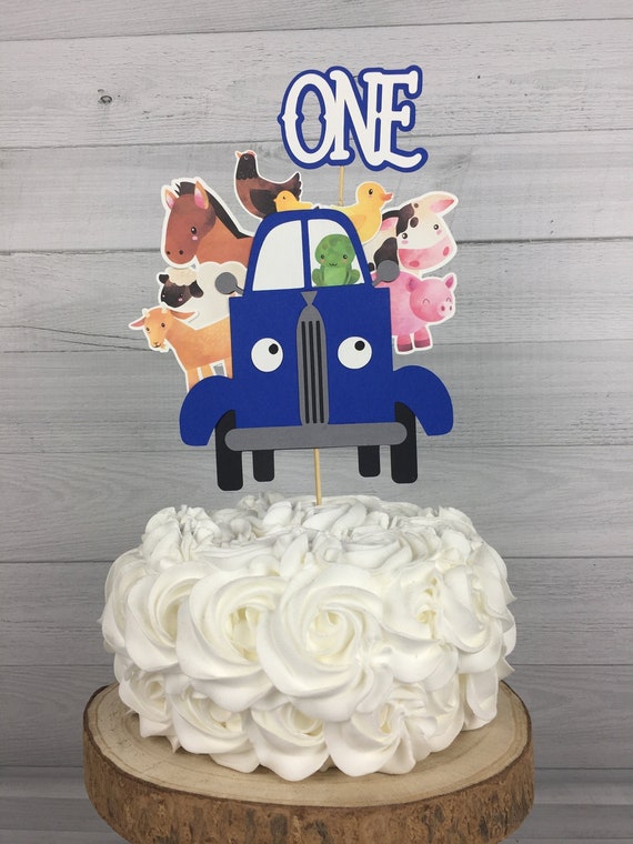 Blue Truck Cake Topper - Farm Birthday - Farm Cake Topper - Smash Cake Topper - Blue Truck Farm Birthday - Farm Animals Party - Truck Party Il_570xn