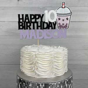 Bubble Tea Birthday Cake Topper with Name & Age Boba Tea Birthday Bubble Tea Cake Topper Birthday Cake Topper Kawaii Bubble Tea Decor image 4