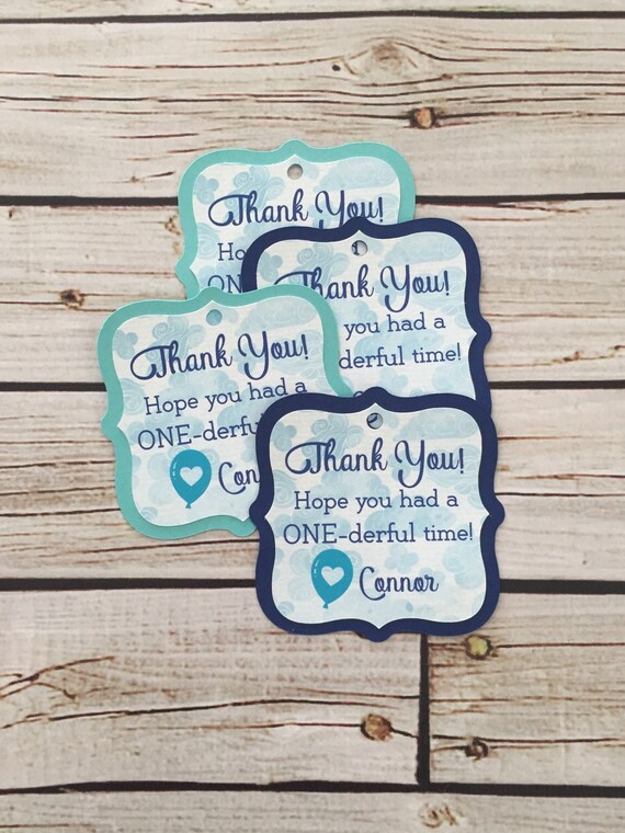 ONE-derful Favor Tags - First Birthday Tags - Shades of Blue - Clouds & Balloons - First Birthday Party - 1st Birthday - Blue Birthday Party Il_570xn