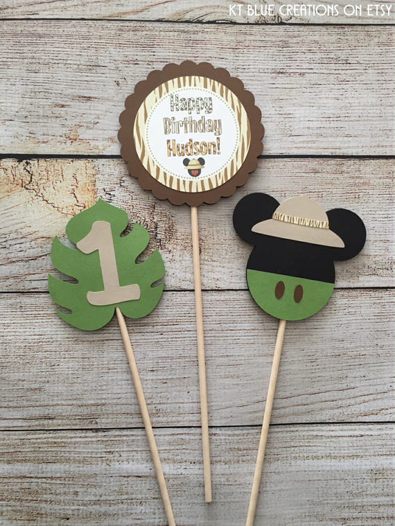 Mickey Safari Centerpieces - Set of 3 - DOUBLE-SIDED - Safari Birthday - Jungle Birthday - Mickey Birthday - Safari Centerpieces - Set of 3 Il_570xn