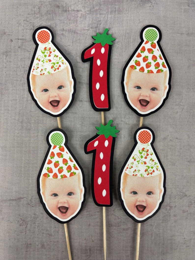 Strawberry Party Custom Face Cupcake Toppers - Berry 1st Birthday ...