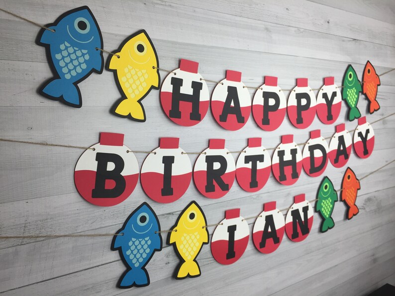 FISHING Birthday Banner Personalized Banner Fishing 1st Birthday The Big One Rainbow Fish Party Fishing Bobber Birthday Banner image 2