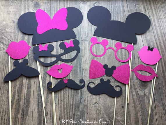 Minnie Mickey Glitter Photo Props Hot Pink And Black Set Of 15 Birthday Props Photo Booth Props Party Props Disney Wedding By Kt Blue Creations Catch My Party