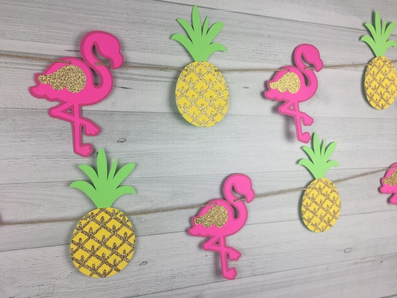 FLAMINGO & PINEAPPLE Garland - Tropical Banner - Pineapple Garland/Flamingo Garland - Flamingle Party - Tropical Birthday Garland - Hawaiian Il_570xn