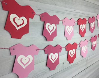 HEART ONESIE Garland - Valentine's Baby Shower - Valentines Onesies - Baby Onesie Banner - Heart Garland - Little Sweetheart - CHOOSE Colors