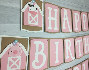 Barn Birthday Banner - Farm Birthday - Farm Animal Banner - Pink Barn Banner - Red Barn Banner - Choose Colors - Farm Animal Birthday Decor