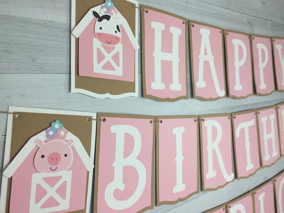 Barn Birthday Banner - Farm Birthday - Farm Animal Banner - Pink Barn Banner - Red Barn Banner - Choose Colors - Farm Animal Birthday Decor Il_570xn