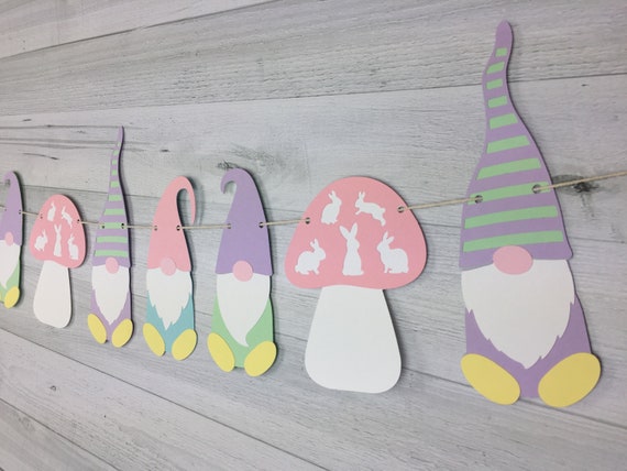 Gnome Garland - Easter Gnomes - Garden Gnomes - Springtime Gnome Garland - Gnome Banner - Gnomes & Mushrooms - Spring Garland - Easter Decor Il_570xn