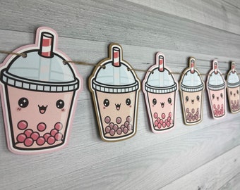 Bubble Tea Garland - Kawaii Bubble Tea - Boba Tea Garland - Bubble Tea Birthday - Boba Tea Baby Shower -Cute Bubble Tea Decor -Choose Colors