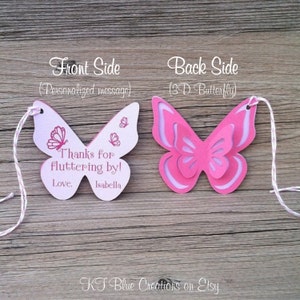 Butterfly Thank You Tags, Favor tags, Gift tags Pink & Lavender Personalized baby shower, birthday set of 8 tags image 2