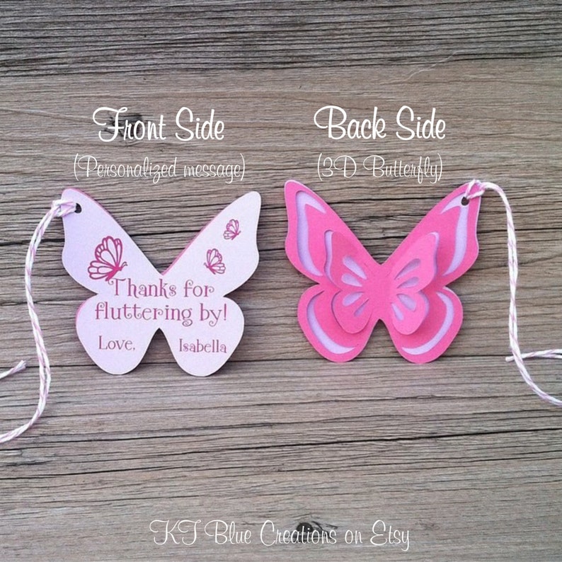 Butterfly Thank You Tags, Favor tags, Gift tags Pink & Lavender Personalized baby shower, birthday set of 8 tags image 2