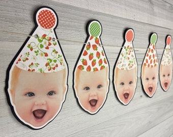Strawberry Birthday Custom Face Garland - Berry 1st Birthday - Face Banner- Strawberry Party Decor - Strawberry Party - Photo Face Banner