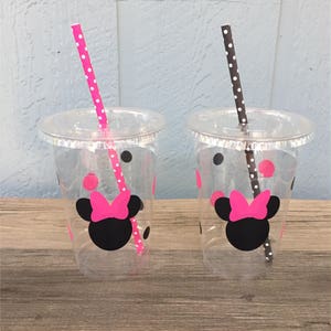 Minnie Mouse Party Cups Hot Pink & Black Disposable Plastic Cups w/LidsStraws 16oz. Minnie Birthday Choose ColorsQuantity, 24-50 image 7
