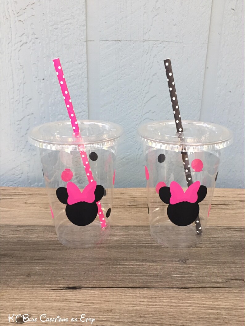 Minnie Mouse Party Cups Hot Pink & Black Disposable Plastic Cups w/LidsStraws 16oz. Minnie Birthday Choose ColorsQuantity, 24-50 image 7