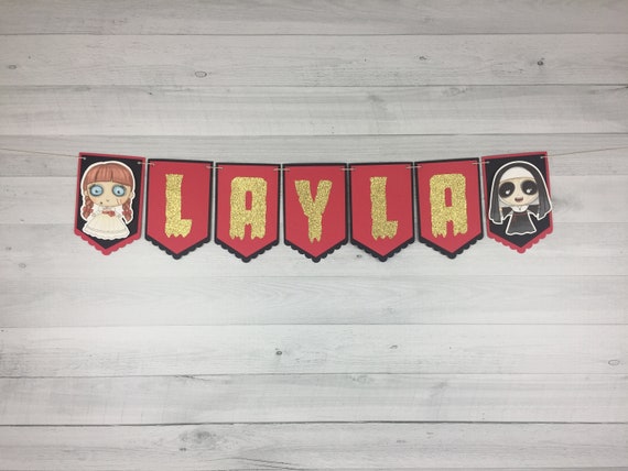 Horror Movie Name Banner - Cute Horror Banner - Choose Your Characters & Colors - Horror Birthday Banner - Horror Movie Party - 80's Horror Il_570xn