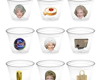 Vasos para fiesta de las Chicas Doradas - Rose, Blanche, Sophia, Dorothy - Cumpleaños de las Chicas Doradas - Vasos de plástico de 9 oz - Cultura pop de los 80 - Fiesta Stay Golden