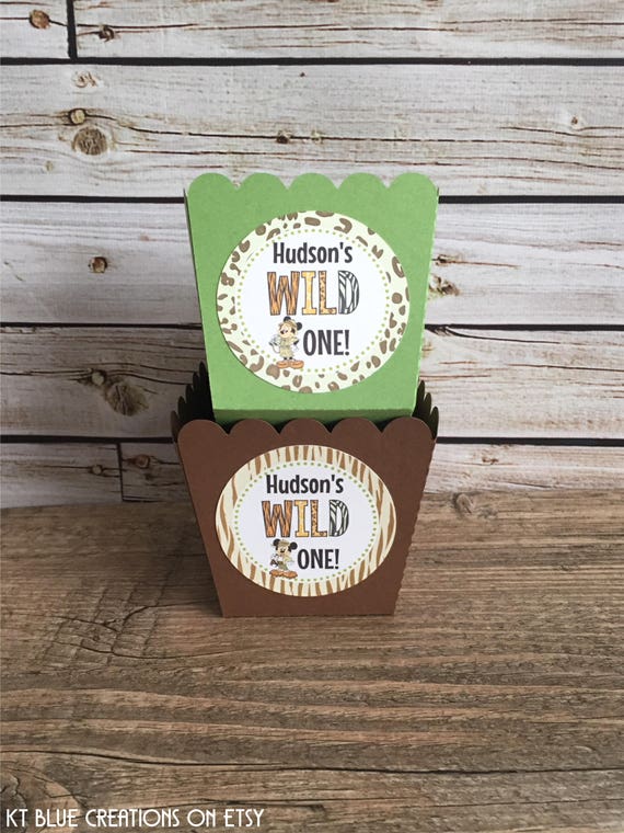 Mickey SAFARI candy cups - 2.25" W x 3" H - Treat boxes, SMALL favor boxes, candy cups - Personalized with Name & Age - Set of 12 boxes Il_570xn