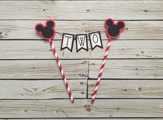 Mickey Bunting Cake Topper - Mickey Mouse Birthday - Classic Mickey Cake Topper - Mickey Birthday Decor - Black/Red/White Mickey Cake Topper Il_570xn