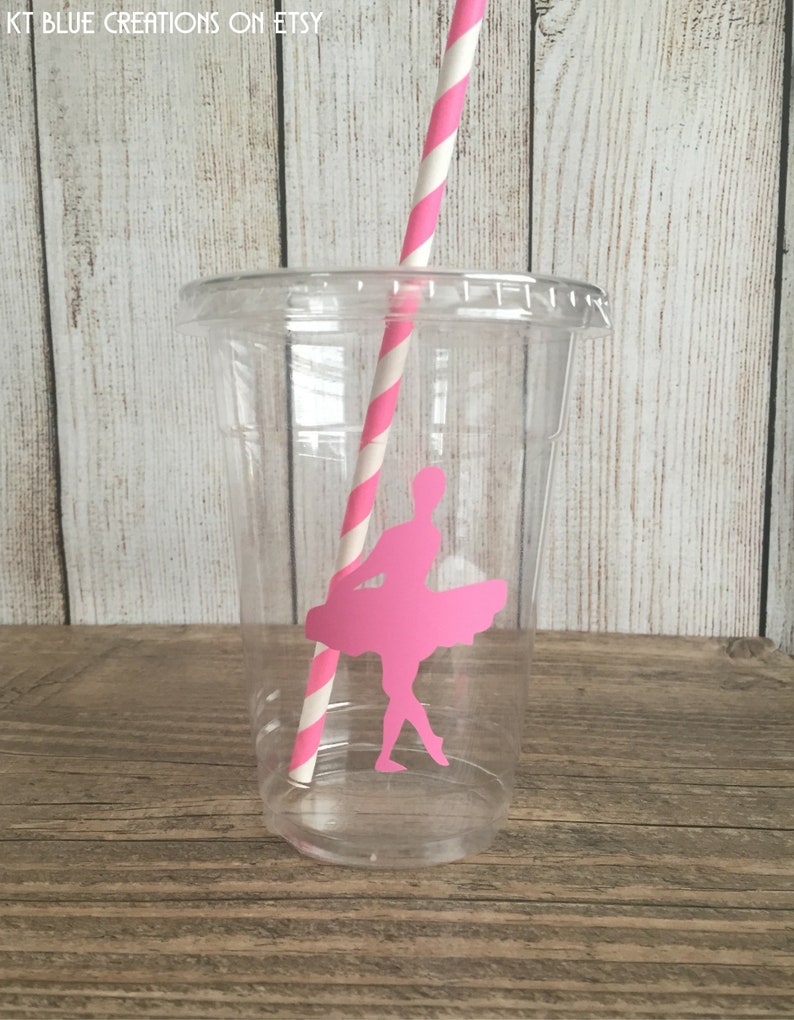 Ballerina Party Cups Ballerina Birthday Pink/Gold Ballerina Disposable Cups w/LidsStraws 16oz. Ballet Party Choose Qty, 24-50 pcs image 6