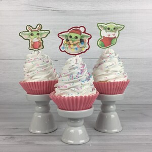 Baby Alien Child Cupcake Toppers Christmas Alien Birthday The Child Birthday Cupcake Toppers Baby Alien Party The Child Holiday Toppers image 2