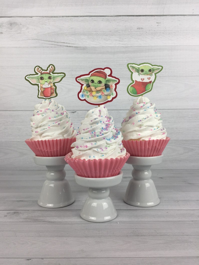 Baby Alien Child Cupcake Toppers Christmas Alien Birthday The Child Birthday Cupcake Toppers Baby Alien Party The Child Holiday Toppers image 2