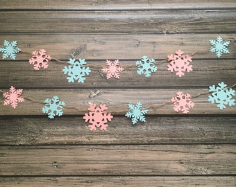 SNOWFLAKE Gender Reveal Garland - Snowflake Banner - Gender Reveal Party Decor - Winter Baby Shower - Winter ONEderland - Snowflake Garland