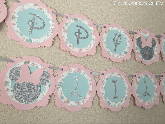 Minnie Birthday Banner - Minnie Winter Wonderland Party - Winter ONEderland Banner - Pink/Silver/Blue - Minnie Mouse Decorations Il_570xn