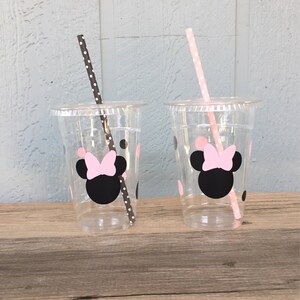 Minnie Mouse Party Cups Hot Pink & Black Disposable Plastic Cups w/LidsStraws 16oz. Minnie Birthday Choose ColorsQuantity, 24-50 image 5