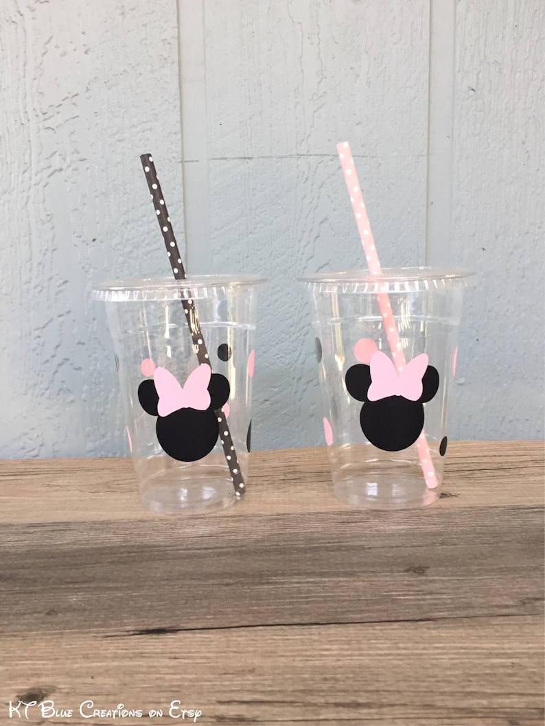 Minnie Mouse Party Cups Hot Pink & Black Disposable Plastic Cups w/LidsStraws 16oz. Minnie Birthday Choose ColorsQuantity, 24-50 image 5