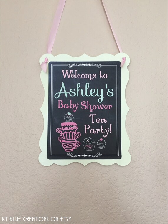Tea Party Baby Shower Welcome Sign - Baby Shower Sign - Welcome Sign - Tea Party Shower - Mint & Pink - 8x10 Welcome Sign - Baby Shower Sign Il_570xn