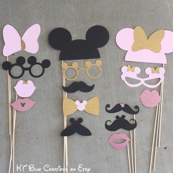 Mickey & Minnie GLITTER Photo Props - Pink/Gold Birthday - Mickey/Minnie Wedding, Baby Shower, Birthday - Photo Booth Props,Photobooth Props Il_570xn