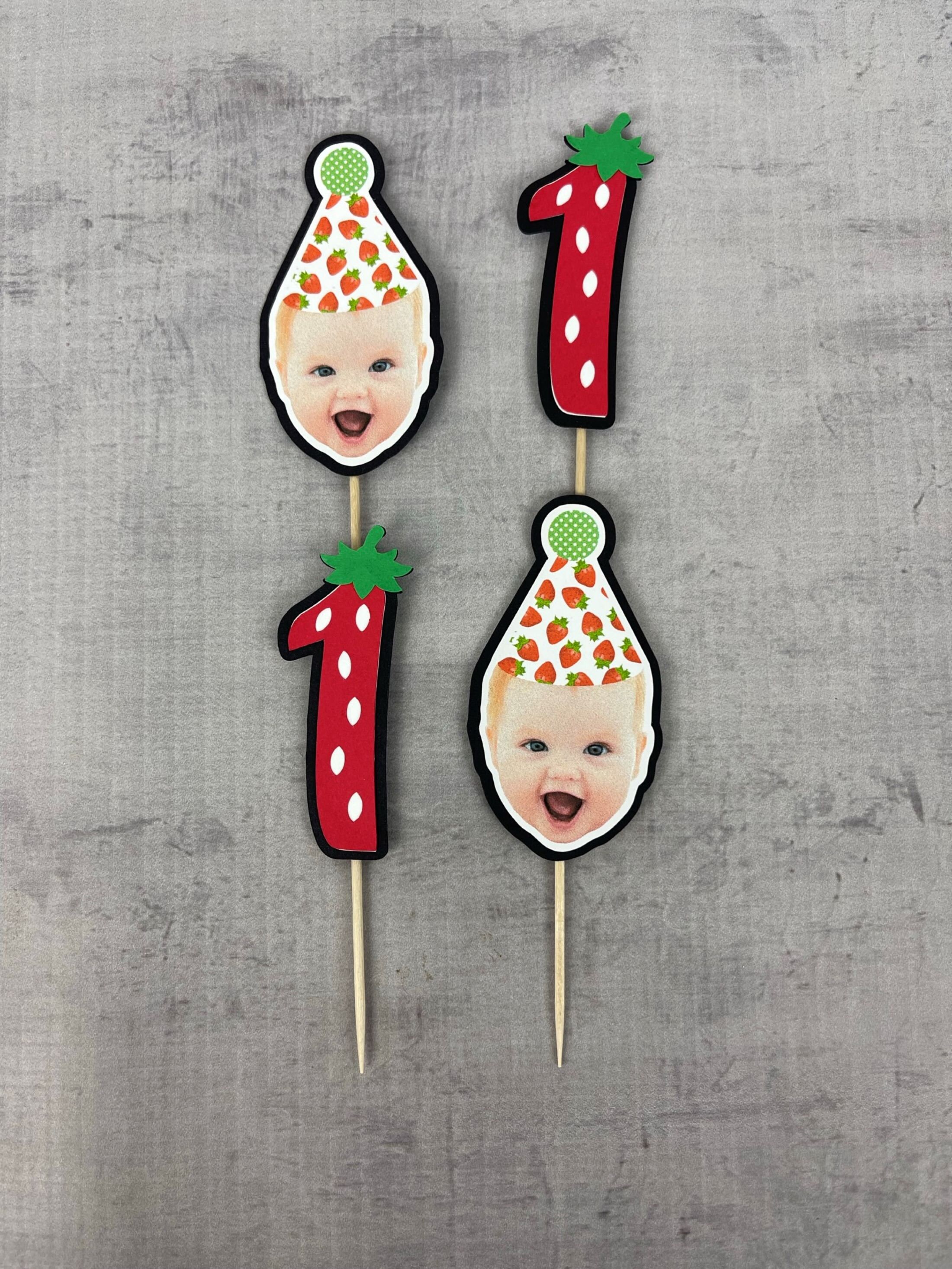 Strawberry Party Custom Face Cupcake Toppers - Berry 1st Birthday ...