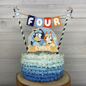 Blue Dog Cake Topper - Blue Dog Bunting Cake Topper - Blue Dog Birthday - Cake Topper - Cartoon Dog Birthday - Blue Dog Smash Cake - 2 pcs